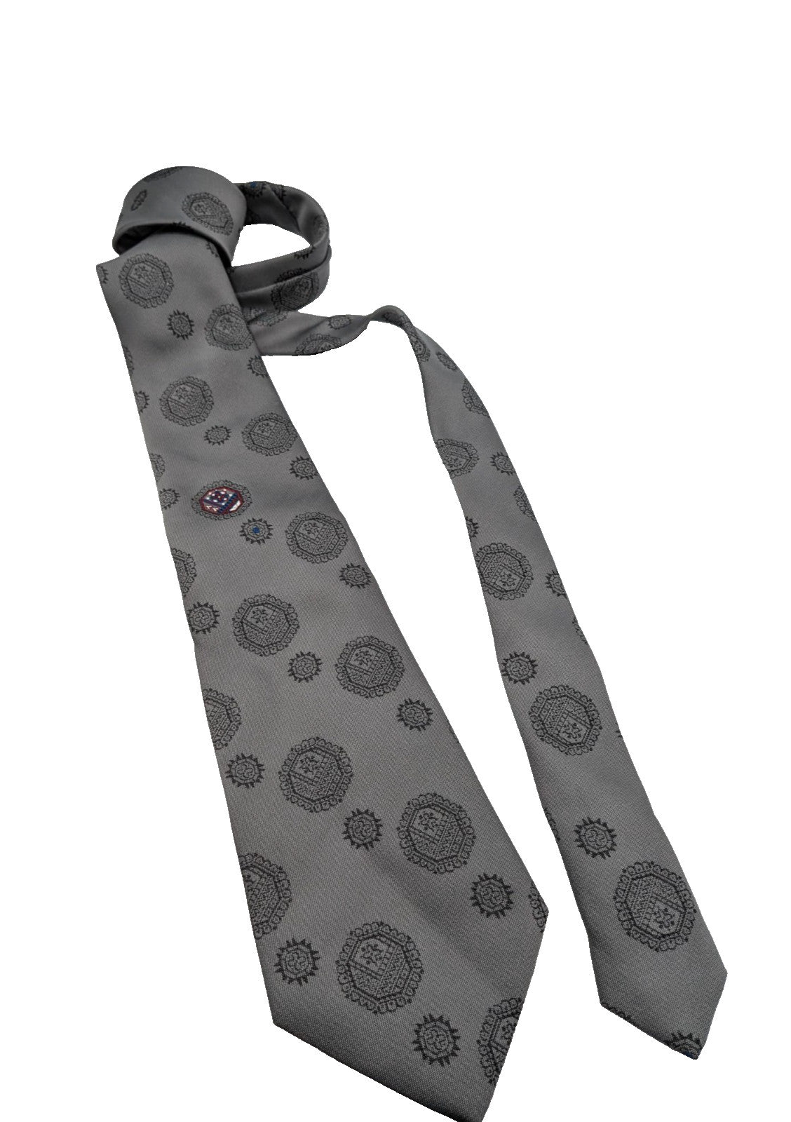 Cravatta Uomo 100% Seta Made in Italy Grigio Fantasia Medaglioni Elegante 9,5cm