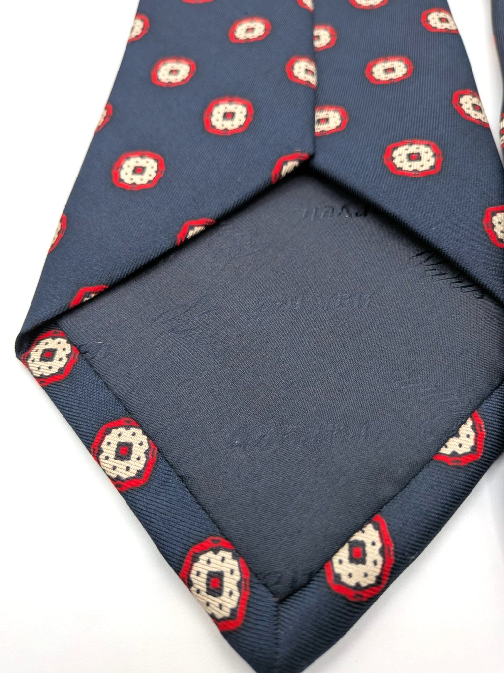 Carven Paris Cravatta Uomo Blu Navy Fantasia Made in France Vintage 9,5 cm