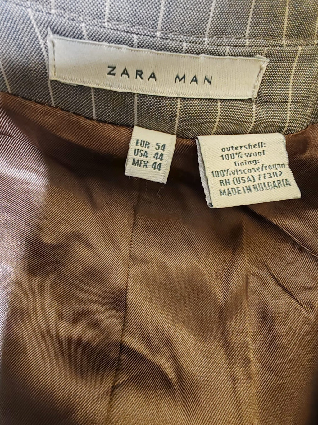 Abito Uomo ZARA MAN 100% Lana Gessato Marrone Grigio Taglia 54 Slim Fit Elegante