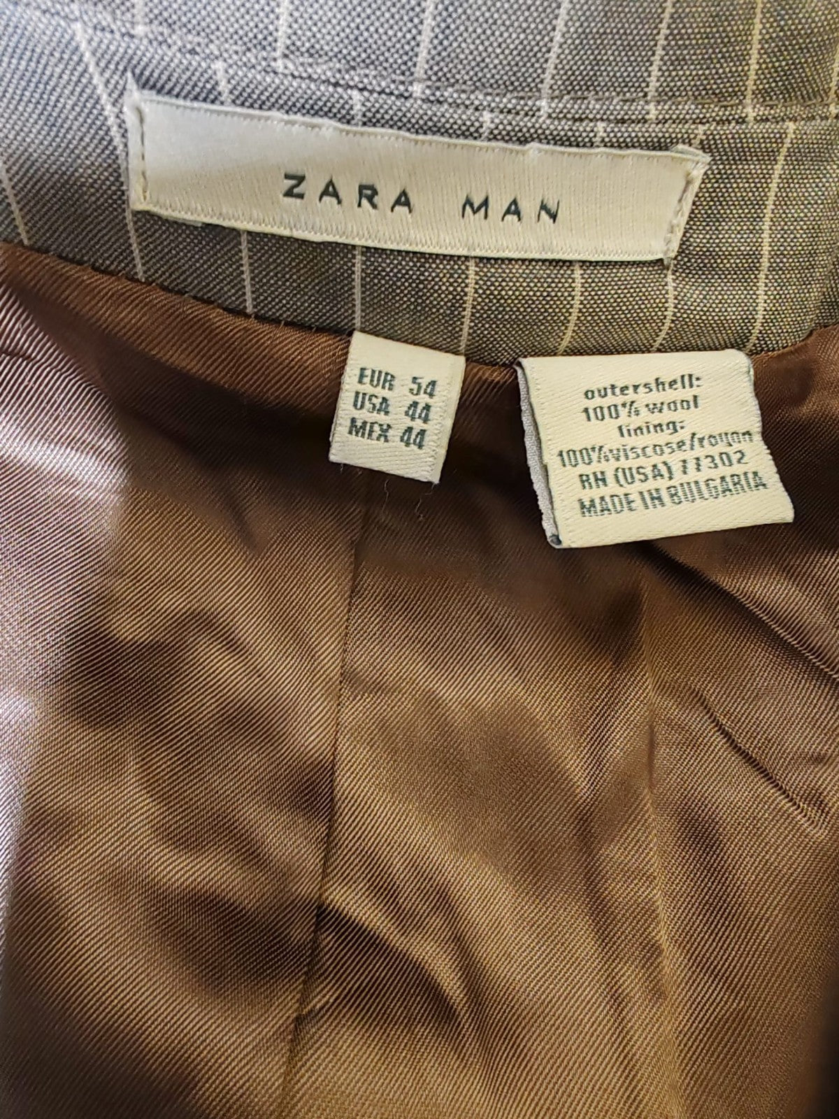 Abito Uomo ZARA MAN 100% Lana Gessato Marrone Grigio Taglia 54 Slim Fit Elegante