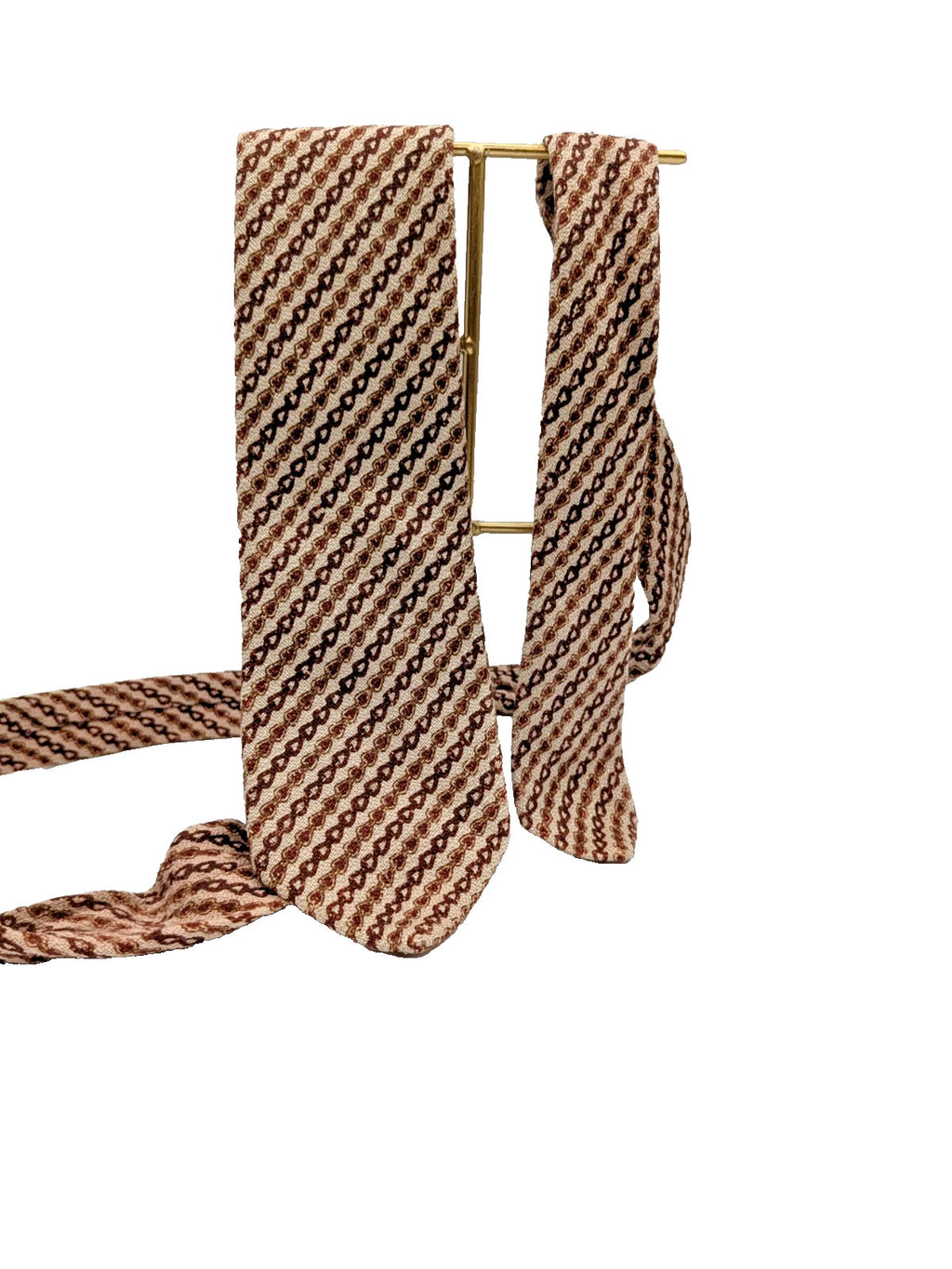 Cravatta Uomo Peter Milano 100% Seta Pura Vintage Beige Marrone Fantasi