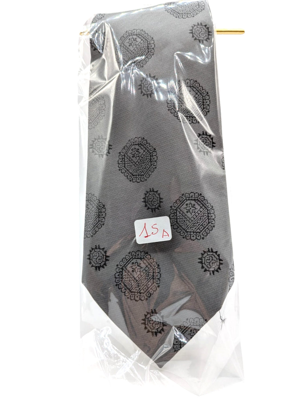 Cravatta Uomo 100% Seta Made in Italy Grigio Fantasia Medaglioni Elegante 9,5cm