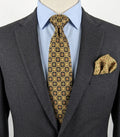 Cravatta Luca Casiraghi 100% Seta Blu Oro Geometrica Made in Italy Vintage Uomo