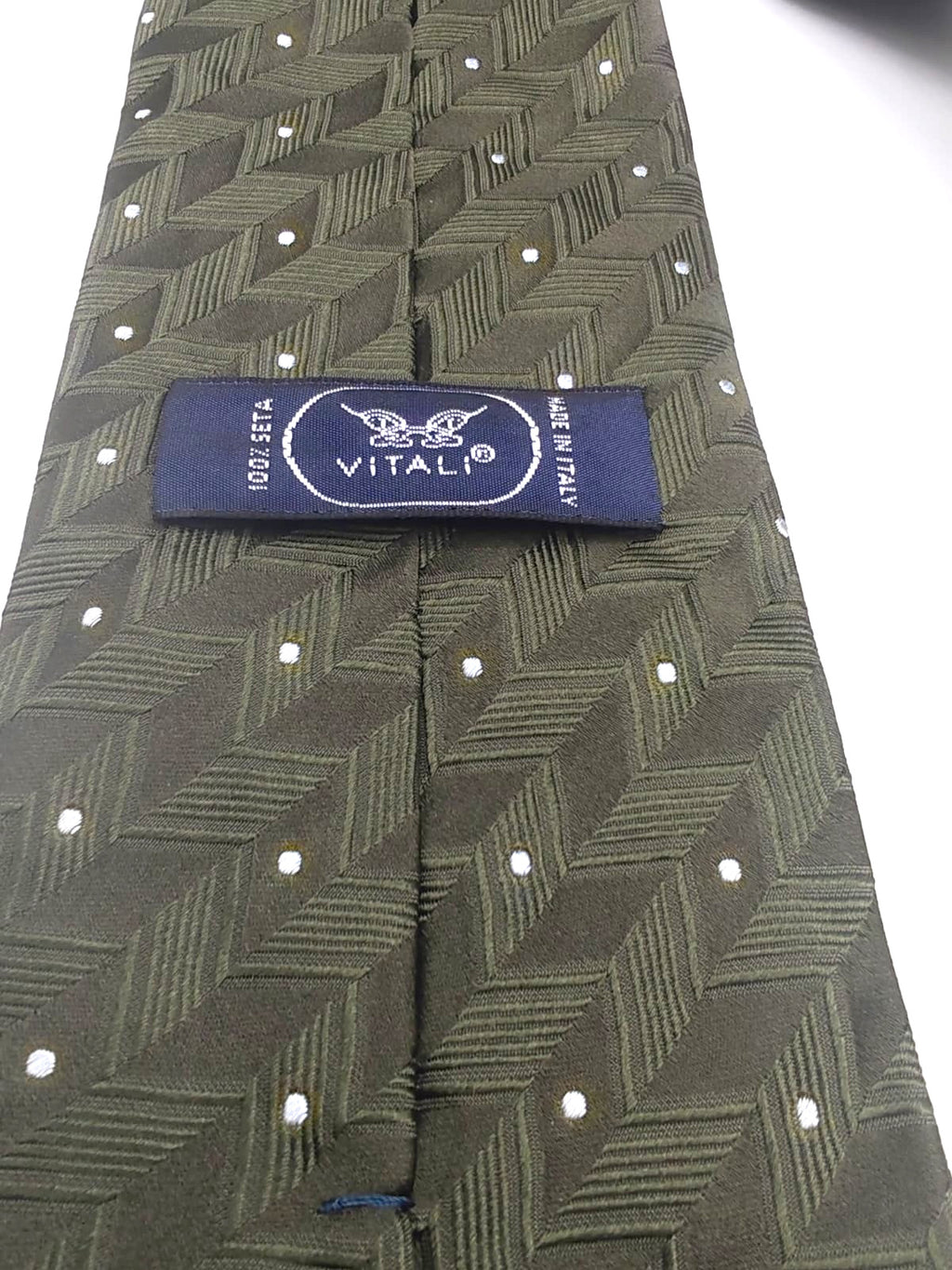Cravatta VITALI 100% Seta Made in Italy Verde Militare Pois Geometria Silk Tie