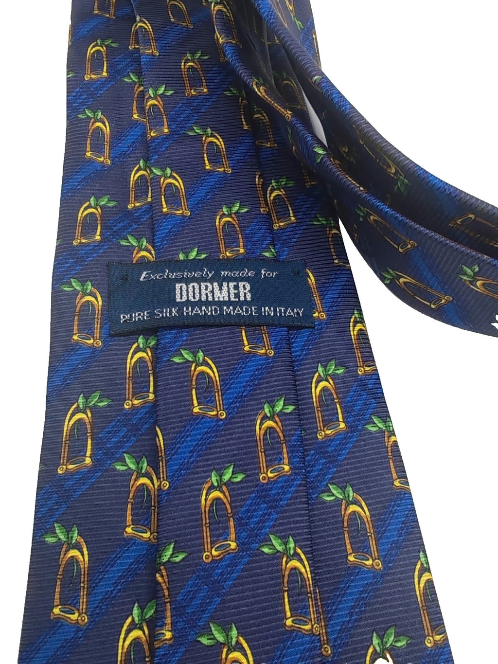 Cravatta DORMER Vintage Seta Pura Hand Made in Italy Blu Giallo Luxury Silk Tie