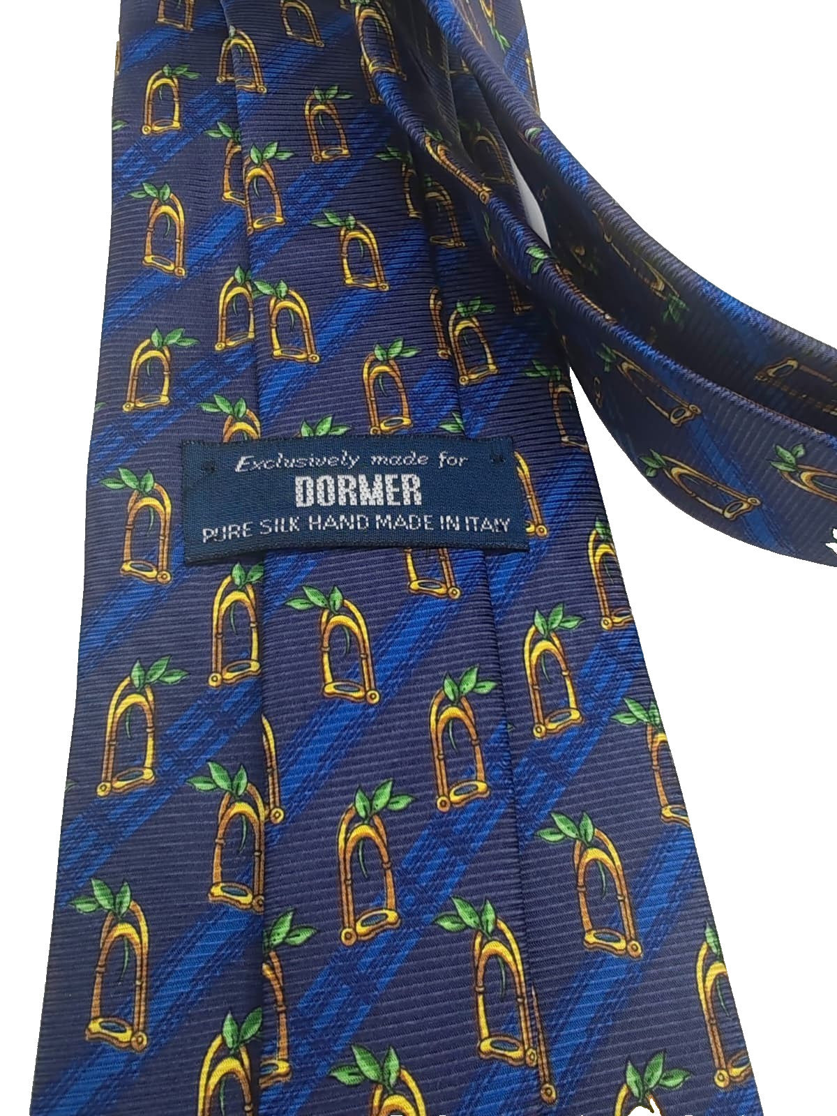 Cravatta DORMER Vintage Seta Pura Hand Made in Italy Blu Giallo Luxury Silk Tie