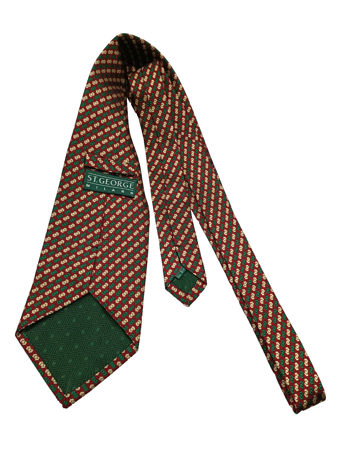 Cravatta ST. George Milano 100% Seta Geometrica Rosso Verde Oro Made in Italy 9c