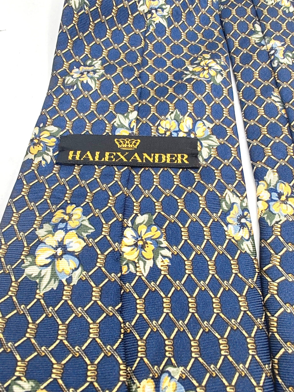 Cravatta HALEXANDER 100% Seta Blu Fantasia Floreale Vintage Made in Italy 9cm