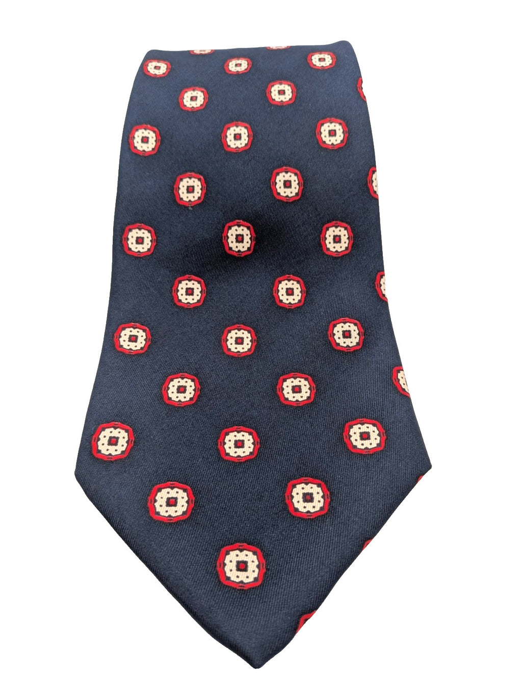 Carven Paris Cravatta Uomo Blu Navy Fantasia Made in France Vintage 9,5 cm