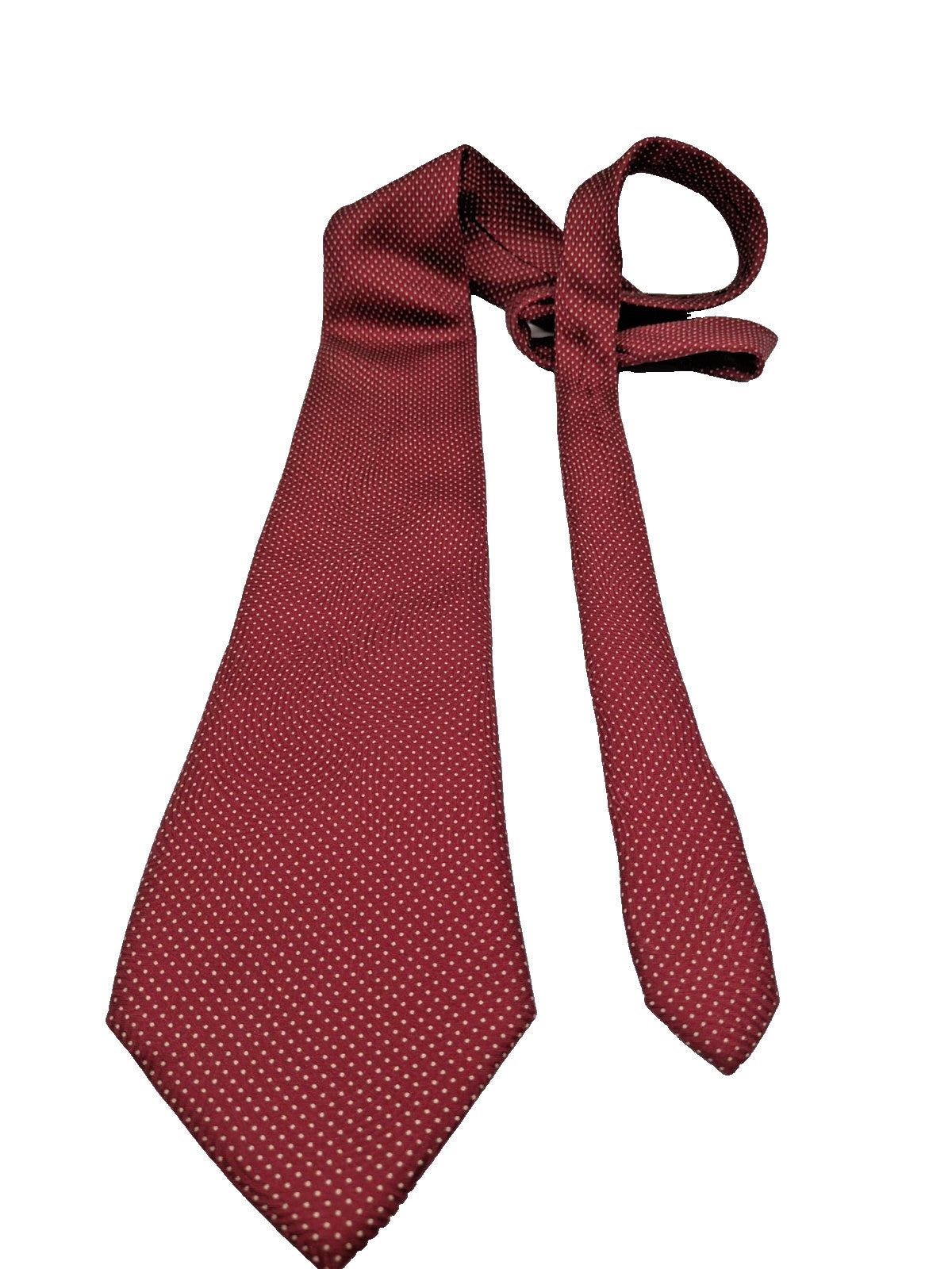 Bordeaux navy necktie 100% silk with cream polka dot pattern and original label.