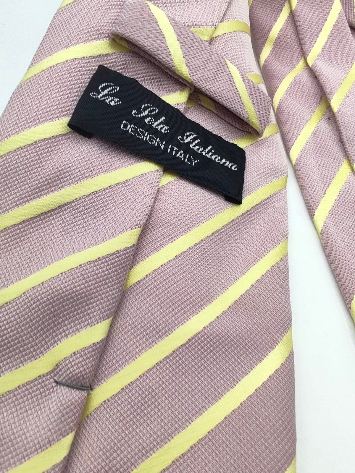Cravatta Regimental 100% Seta Righe Lilla Giallo Elegante Cerimonia Business 9cm