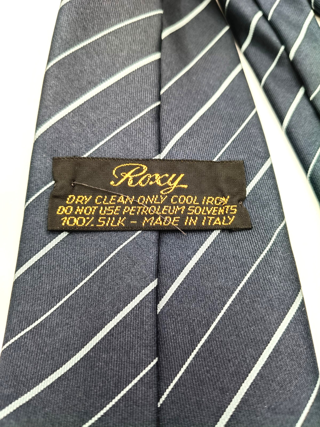 Cravatta Vintage ROXY 100% Seta Blu Righe Celesti 9cm Made in Italy Luxury Tie