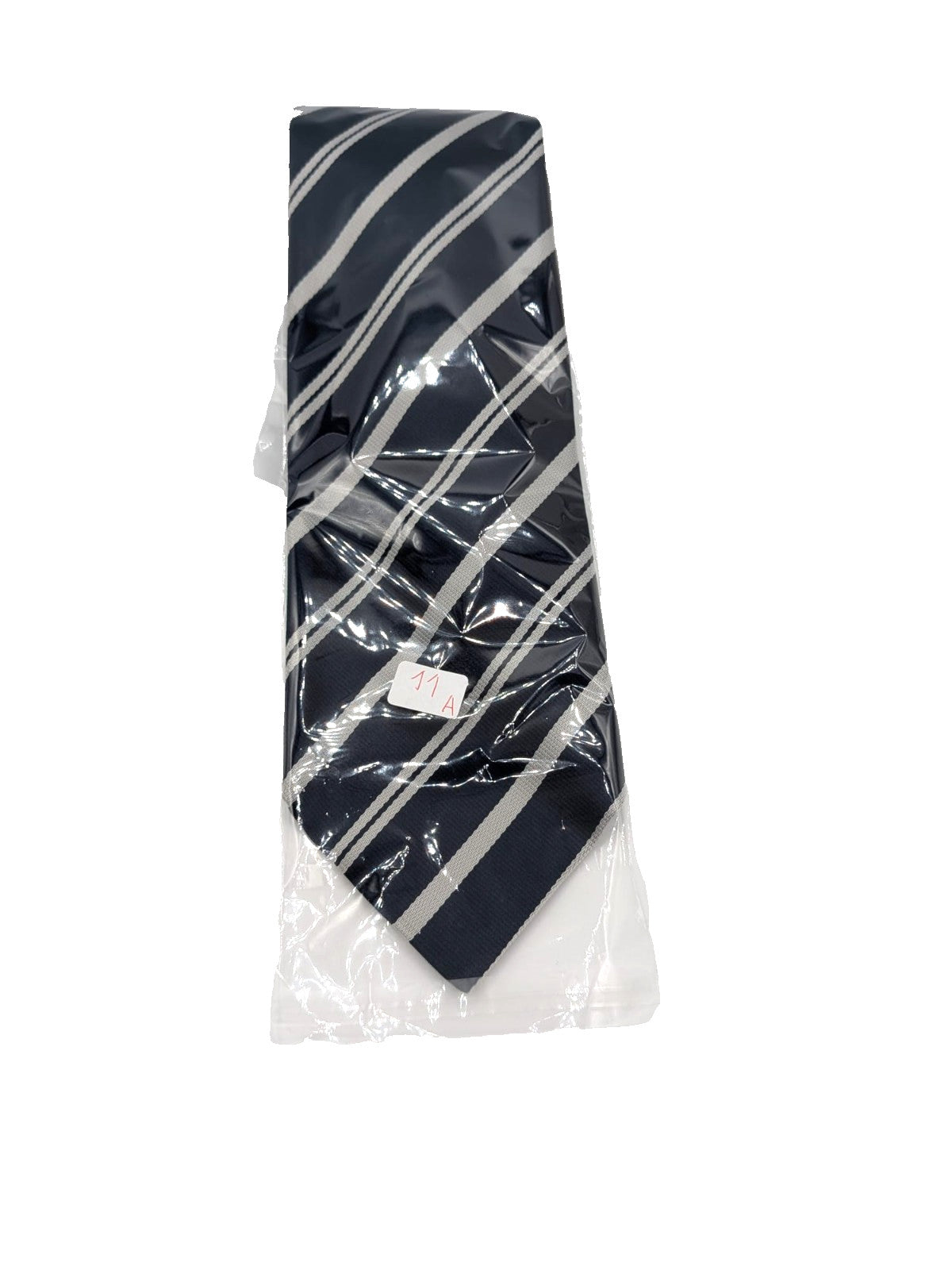 Cravatta Damiani Diffusion 100% Seta Made in Italy Blu a Righe Bianco Argento