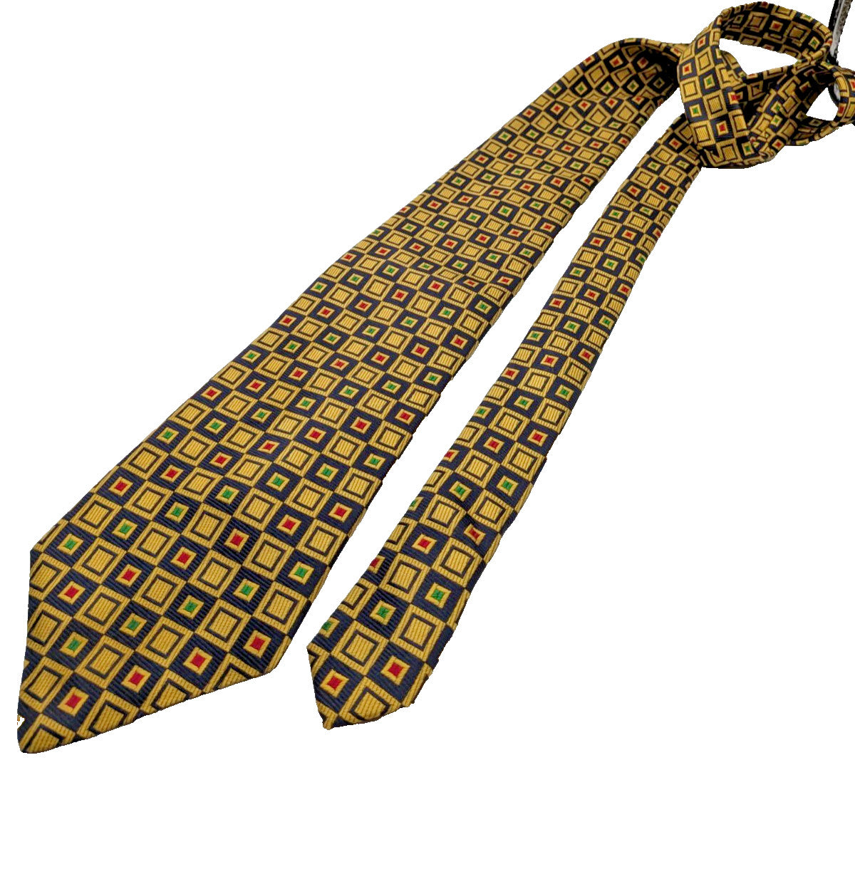 Cravatta Luca Casiraghi 100% Seta Blu Oro Geometrica Made in Italy Vintage Uomo