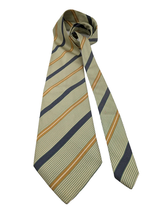 Andrea Silardi Cravatta Uomo 100% Seta Righe Verde Salvia Blu Oro Made in Italy