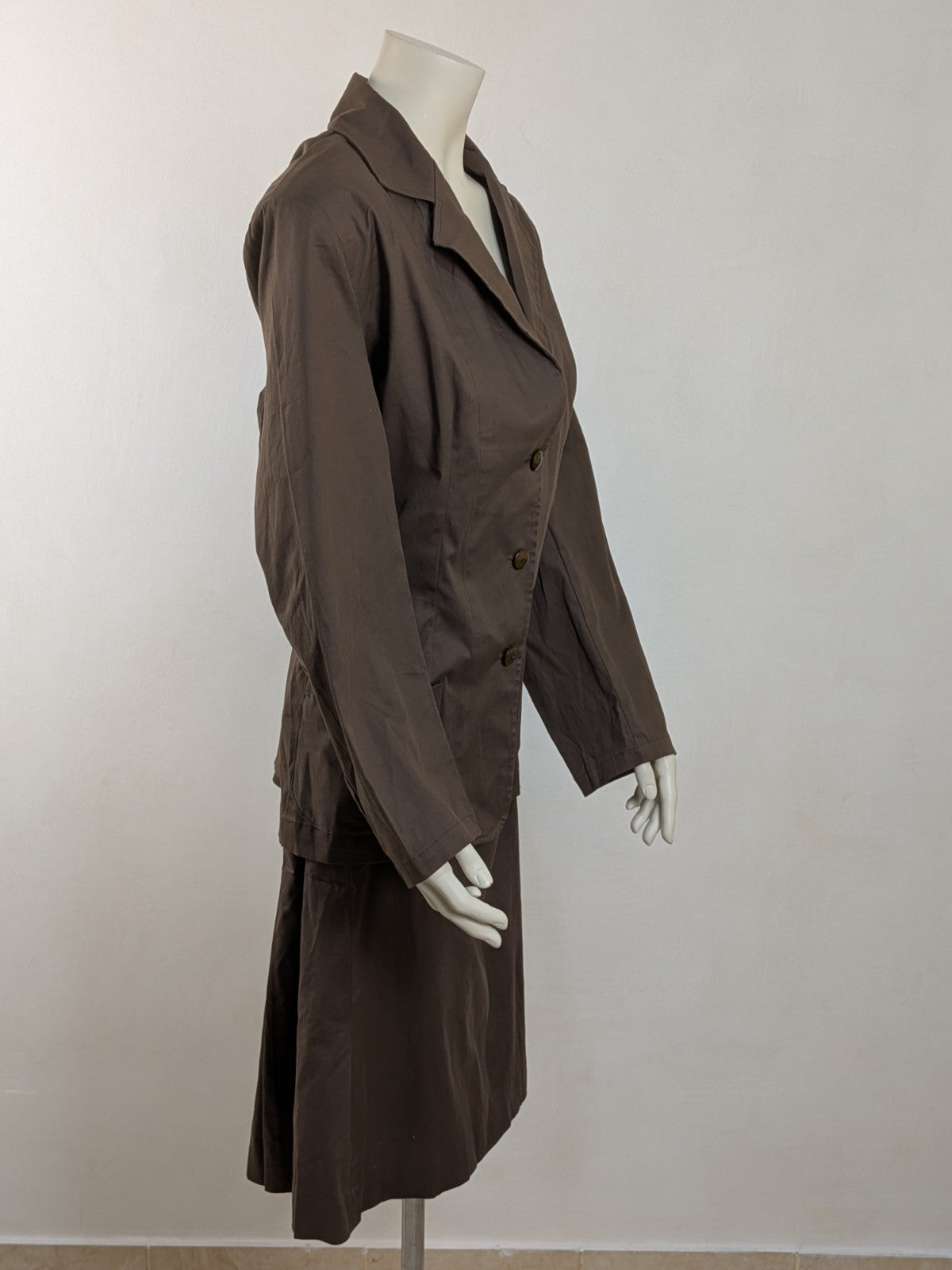 Tailleur Donna Vintage Marrone Cotone Fresco Giacca e Gonna Completo Taglia XL