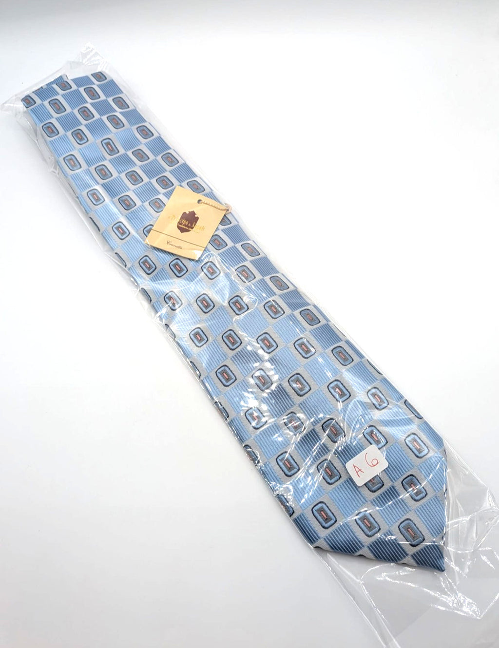 Cravatta Il Principe di Napoli Azzurra Fantasia Geometrica Uomo Elegante Nuova