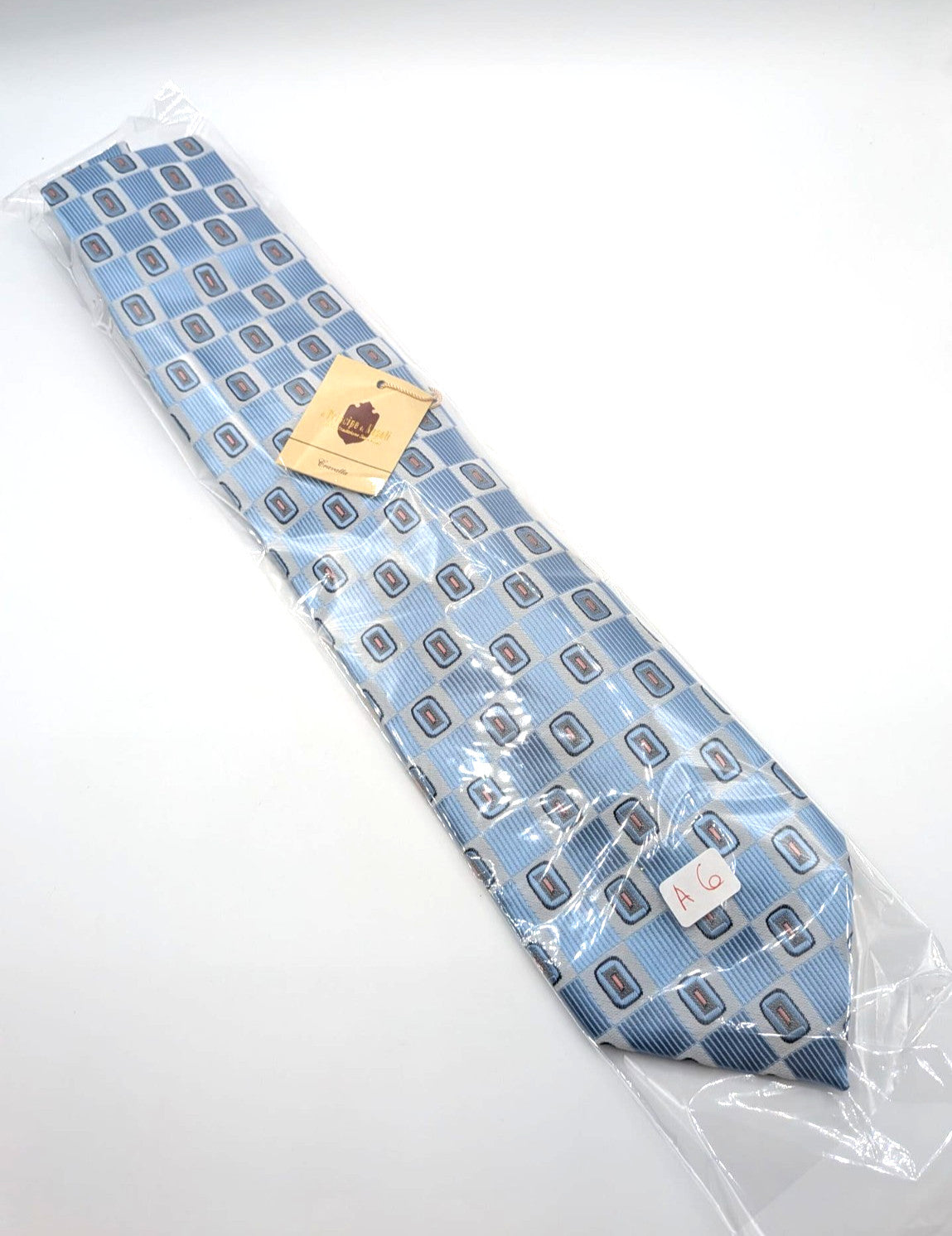 Cravatta Il Principe di Napoli Azzurra Fantasia Geometrica Uomo Elegante Nuova