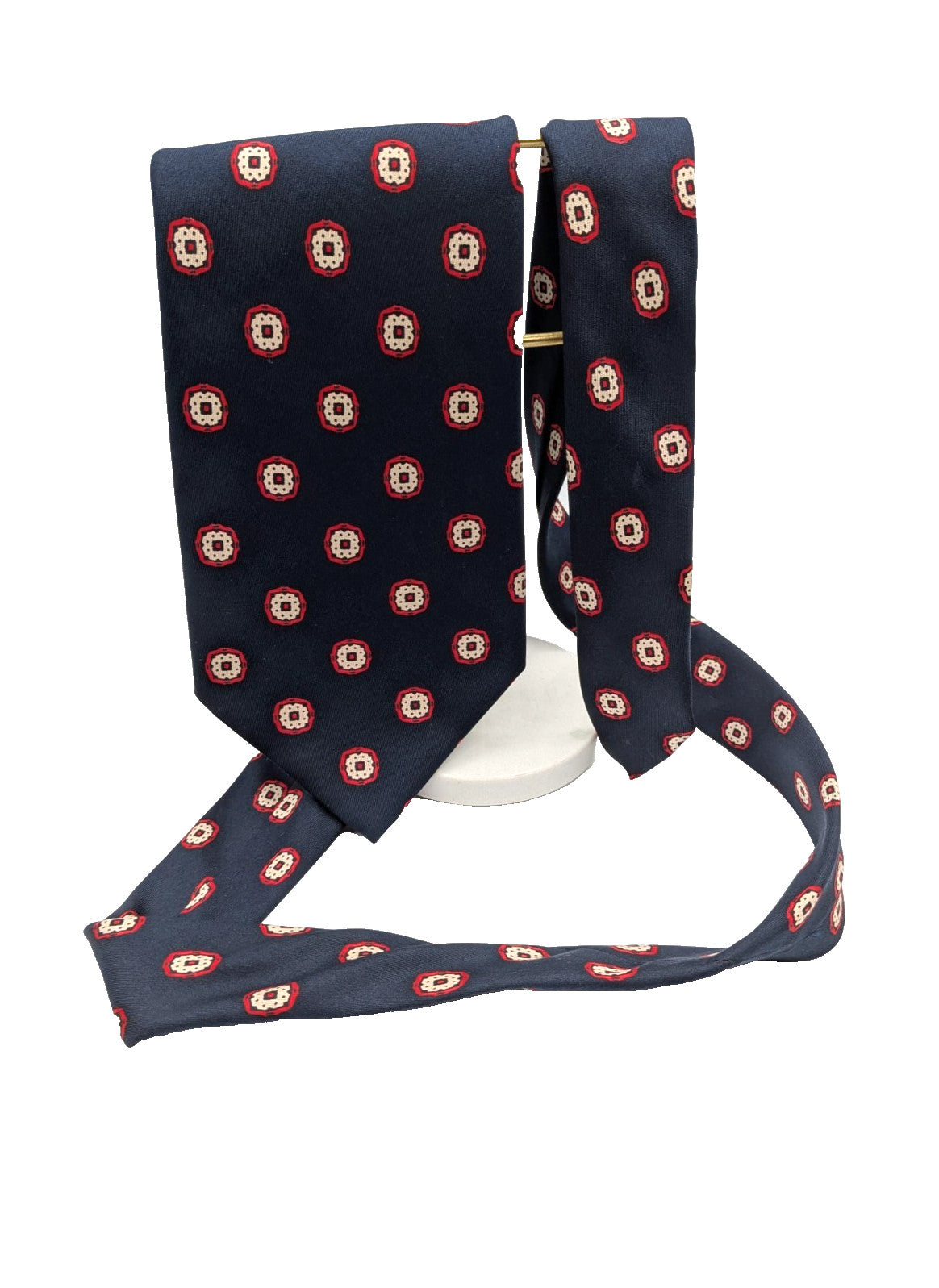 Carven Paris Cravatta Uomo Blu Navy Fantasia Made in France Vintage 9,5 cm