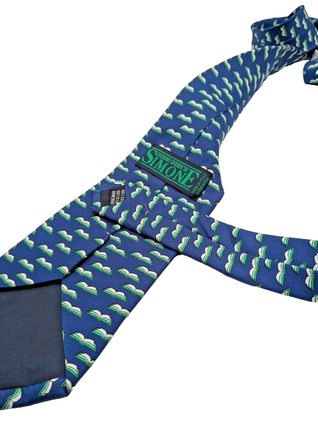 Cravatta SIMONE Edizioni Garbiche 100% Seta Blu con Libri Made in Italy Vintage
