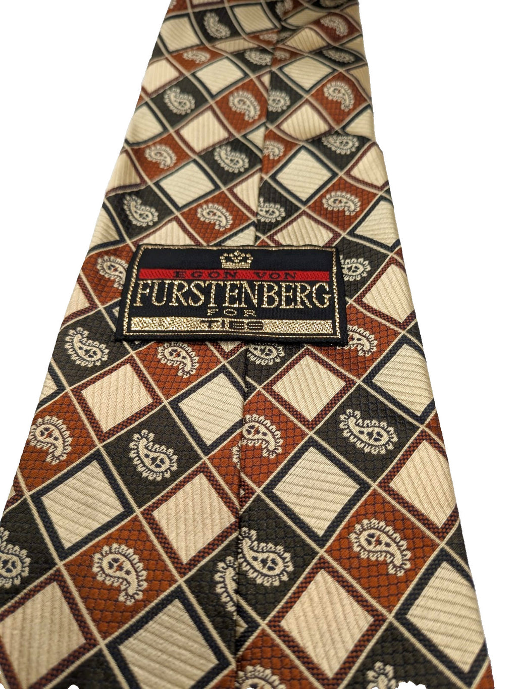 Cravatta Vintage Egon von Furstenberg 100% Seta Made in Italy Paisley Geometrica