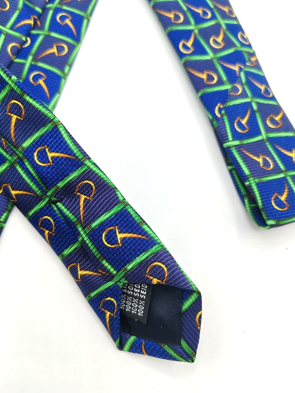 Cravatta DORMER Vintage 100% Seta Blu Verde Oro Made in Italy Luxury Silk Tie 9c