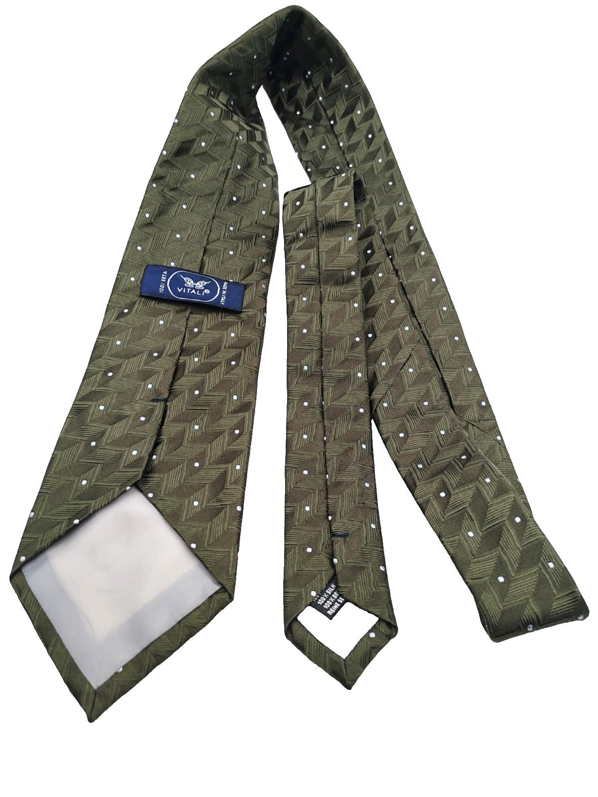 Cravatta VITALI 100% Seta Made in Italy Verde Militare Pois Geometria Silk Tie