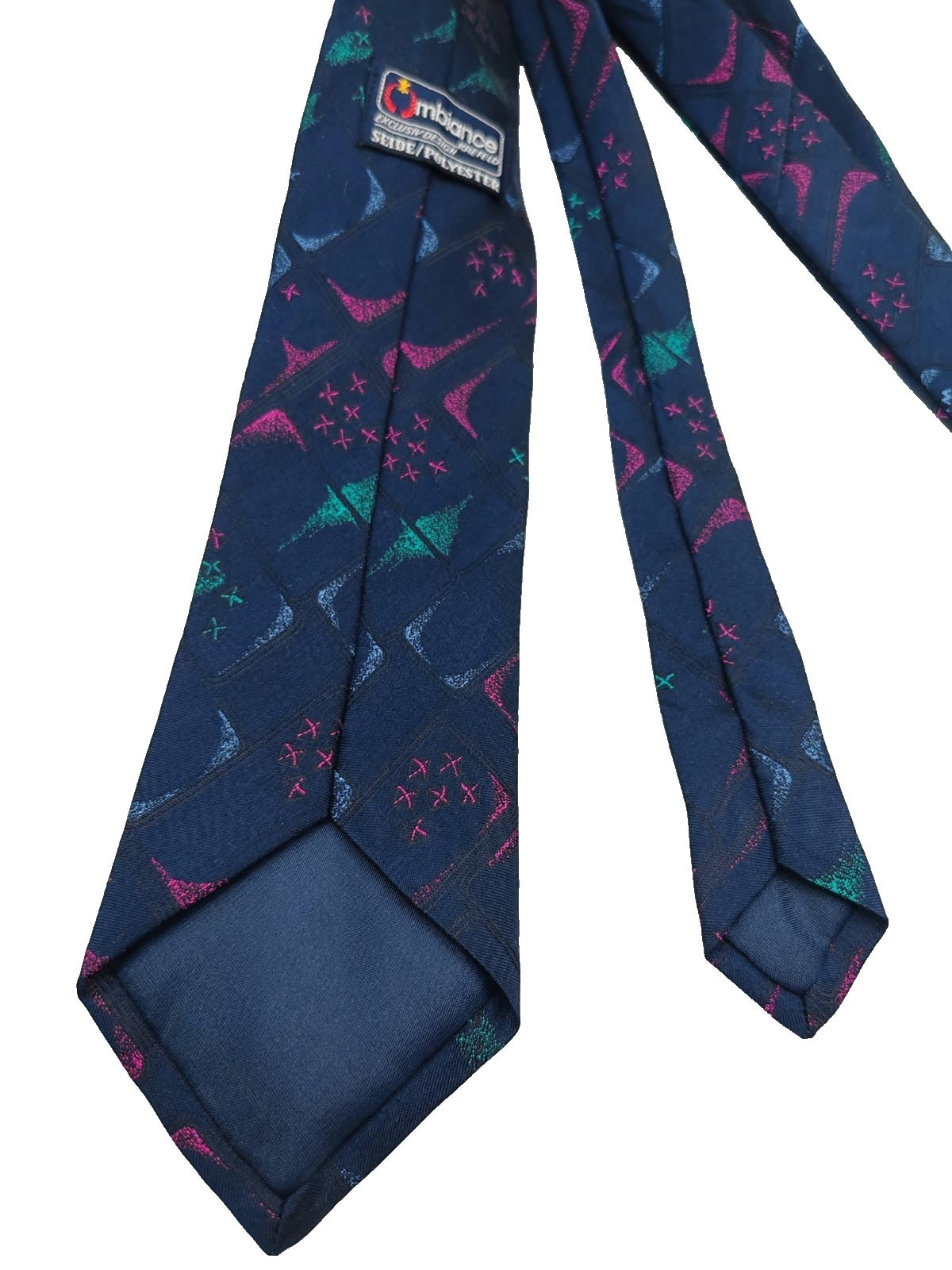 Cravatta Ambiance Krefeld Vintage Seta Silk Blu Disegno Astratto Geometrico 9cm