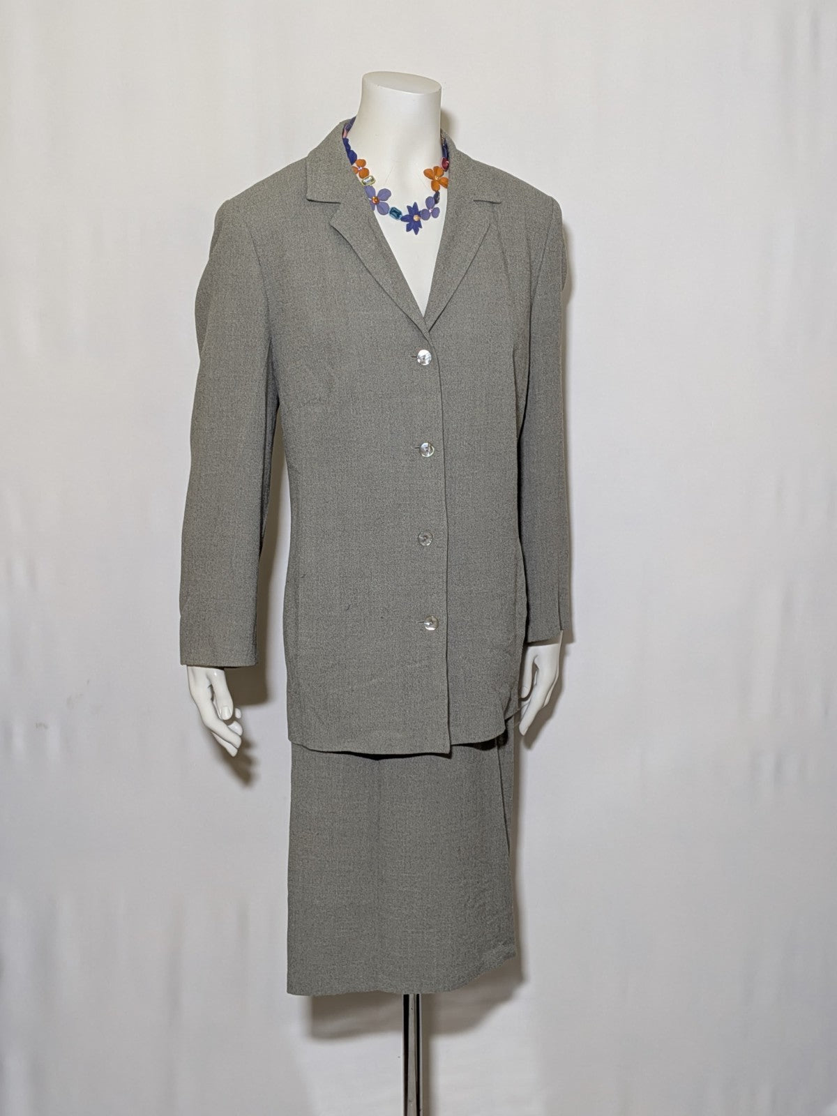 Tailleur Vintage GIL BRET Lana Viscosa Grigio Completo Giacca Gonna Donna Tg 46