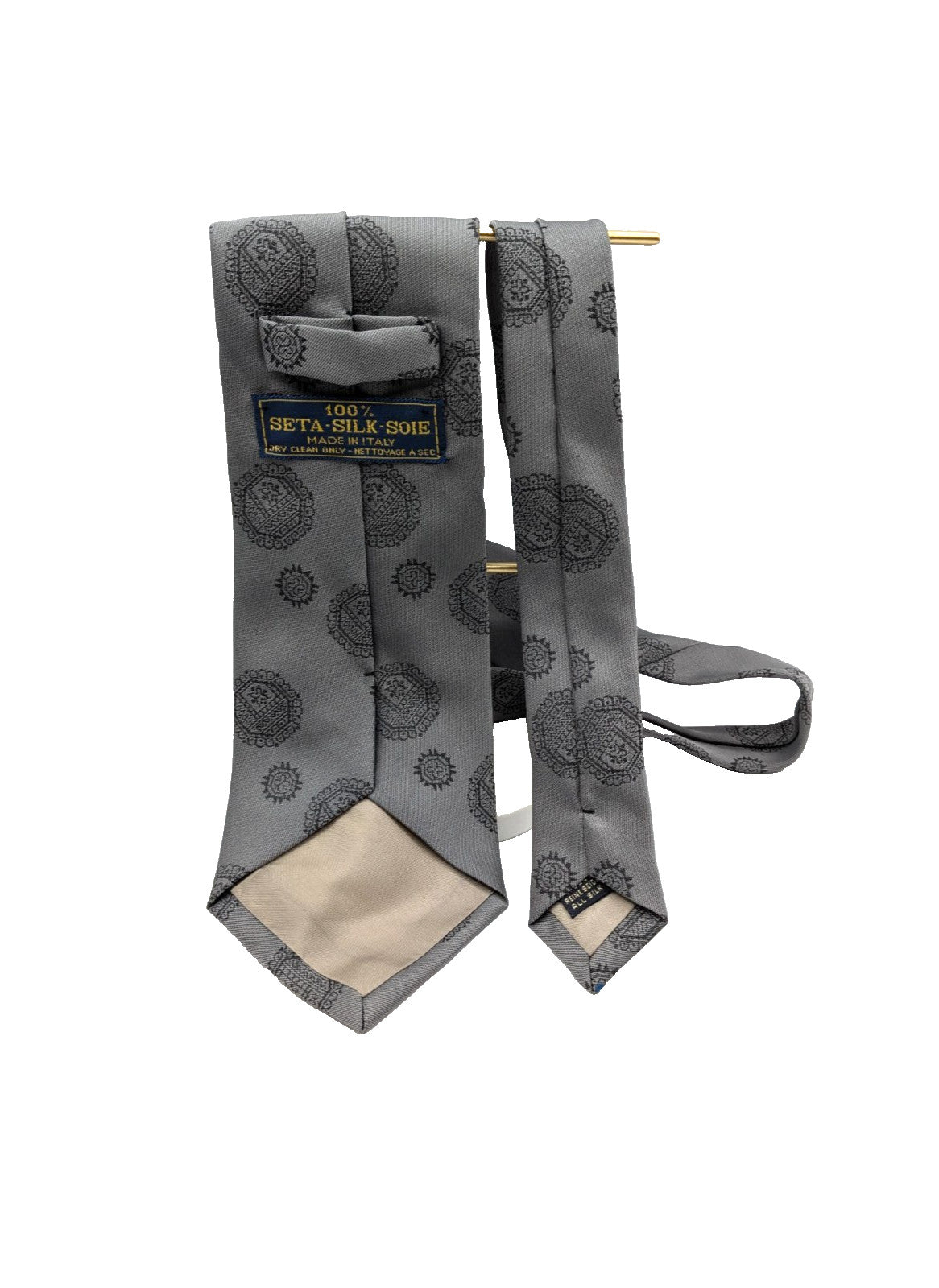 Cravatta Uomo 100% Seta Made in Italy Grigio Fantasia Medaglioni Elegante 9,5cm