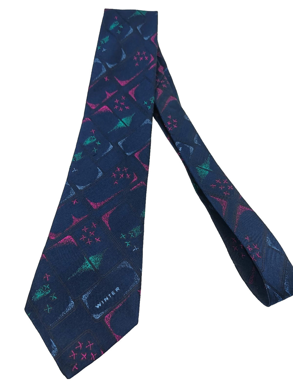 Cravatta Ambiance Krefeld Vintage Seta Silk Blu Disegno Astratto Geometrico 9cm