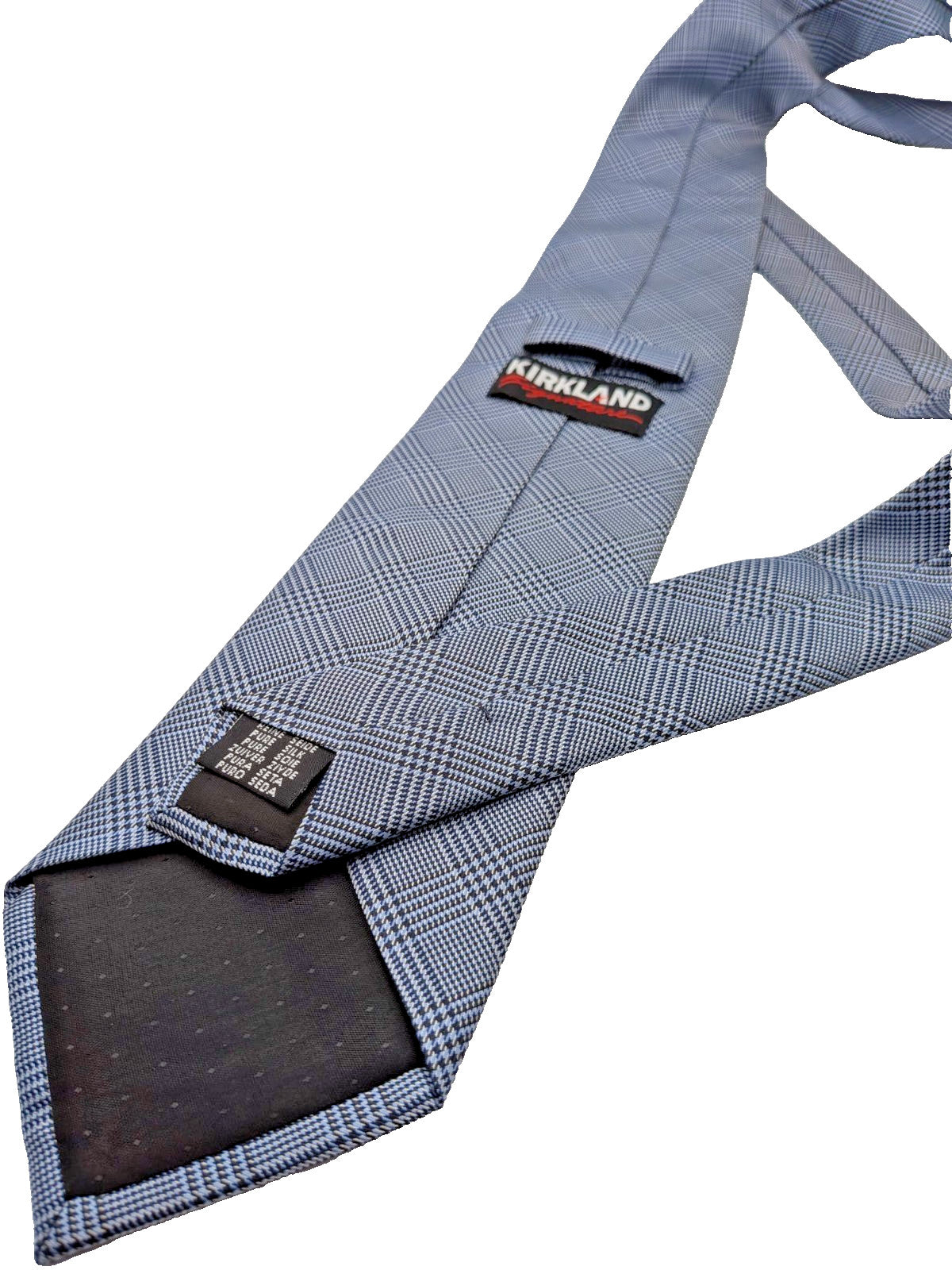 Cravatta Uomo Kirkland Signature 100% Seta Grigio Azzurro Principe di Galles