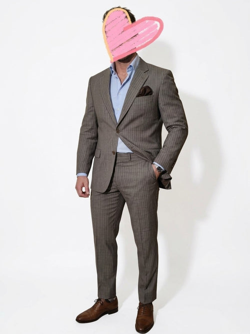 Abito Uomo ZARA MAN 100% Lana Gessato Marrone Grigio Taglia 54 Slim Fit Elegante