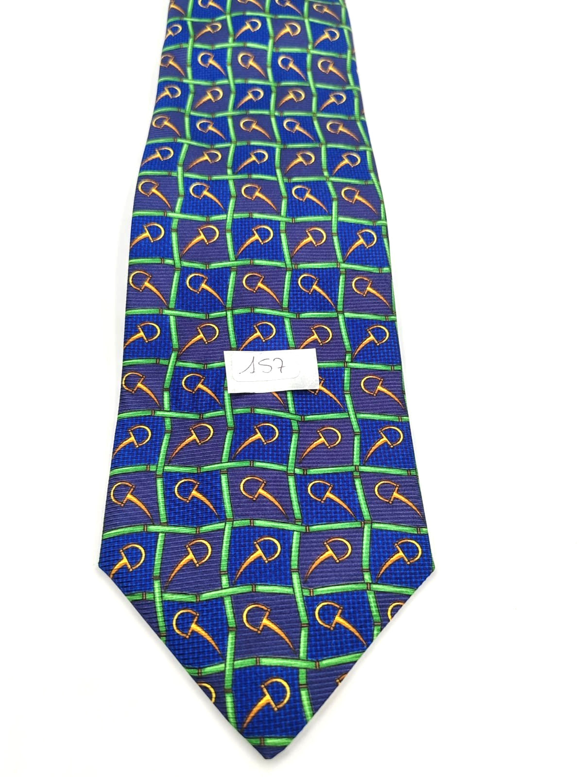 Cravatta DORMER Vintage 100% Seta Blu Verde Oro Made in Italy Luxury Silk Tie 9c
