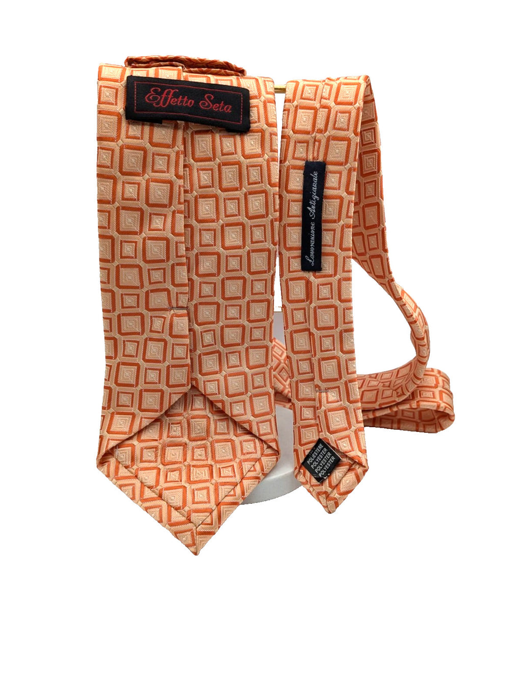 Cravatta Uomo Effetto Seta Arancio Pesca Fantasia Geometrica Elegante Vintage