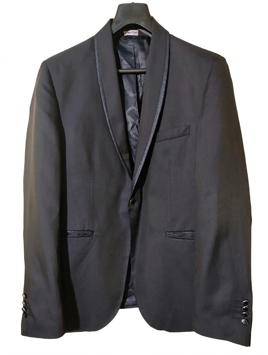 Abito Uomo Smoking Blu Scuro Revers Raso Taglia 50 Cerimonia Elegante Vintage