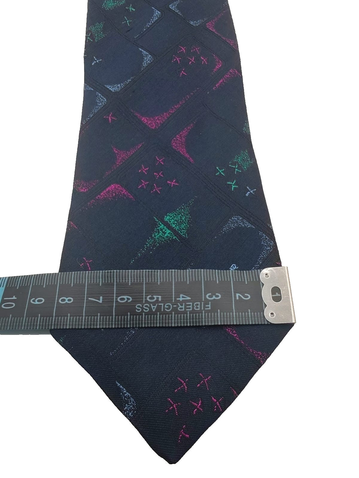 Cravatta Ambiance Krefeld Vintage Seta Silk Blu Disegno Astratto Geometrico 9cm