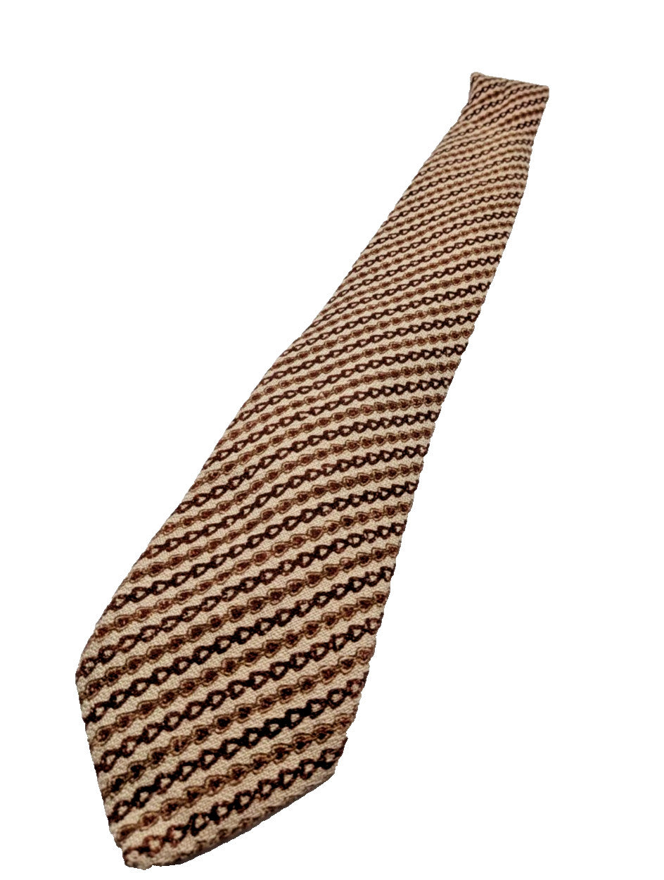 Cravatta Uomo Peter Milano 100% Seta Pura Vintage Beige Marrone Fantasi
