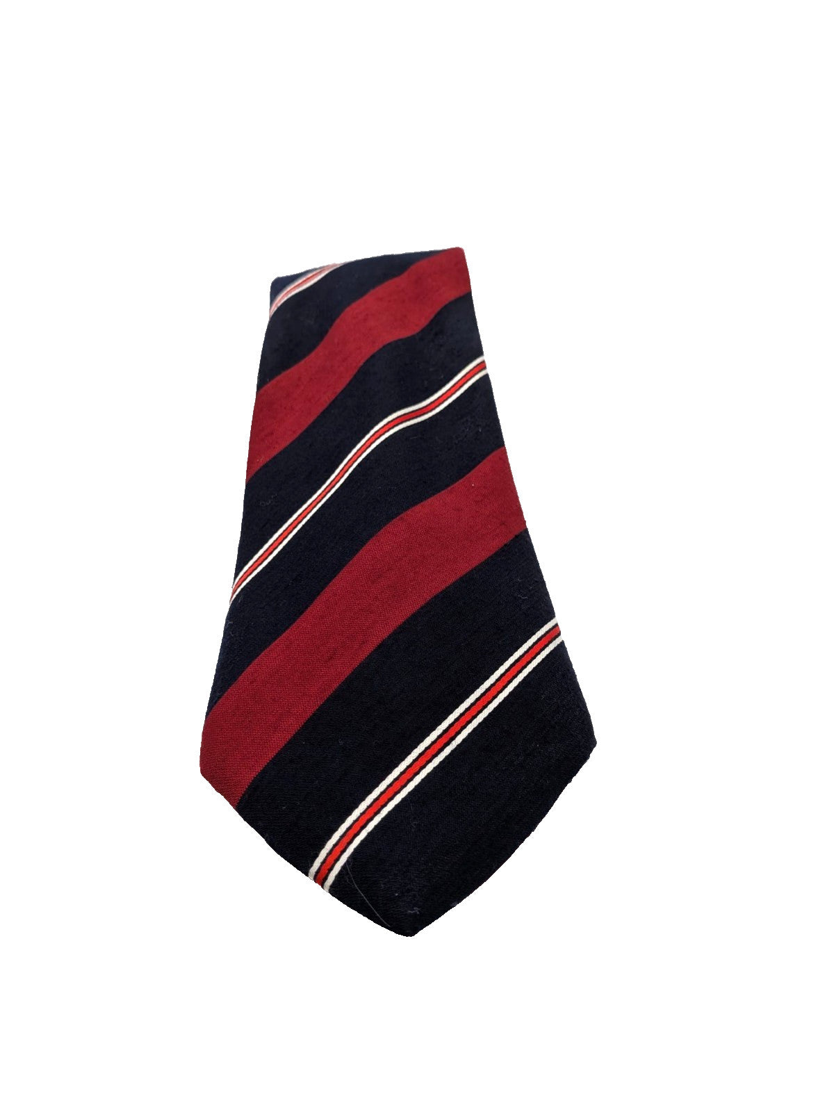 Blazer necktie navy with regimental diagonal stripes in blue, burgundy, white, and red.