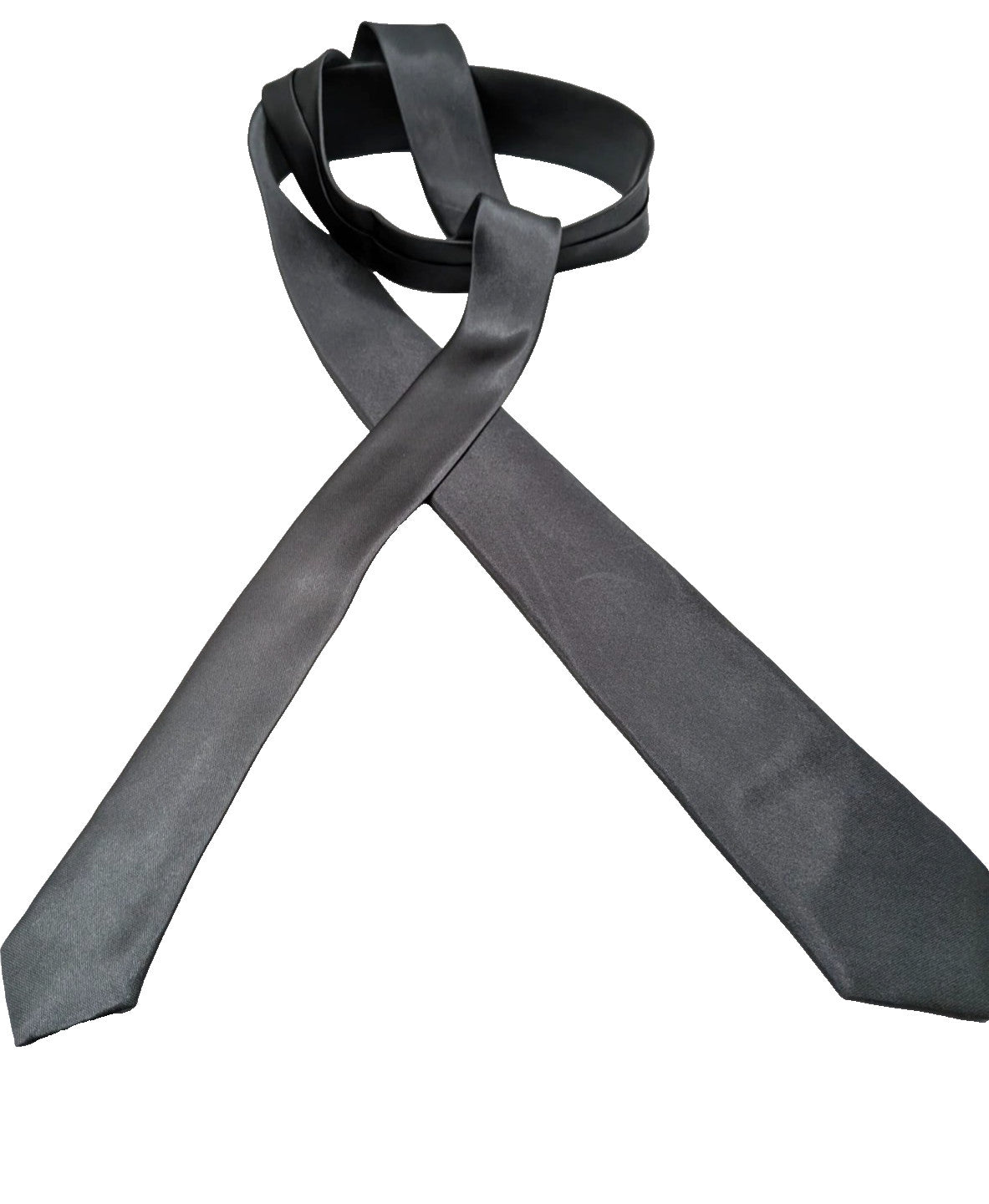 Cravatta Slim Grigio Antracite Uomo 100% Poliestere Tinta Unita Elegante 5 cm