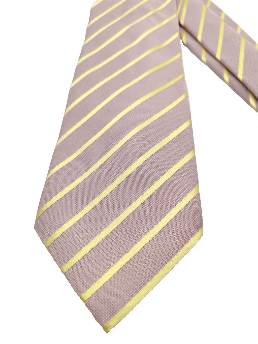 Cravatta Regimental 100% Seta Righe Lilla Giallo Elegante Cerimonia Business 9cm