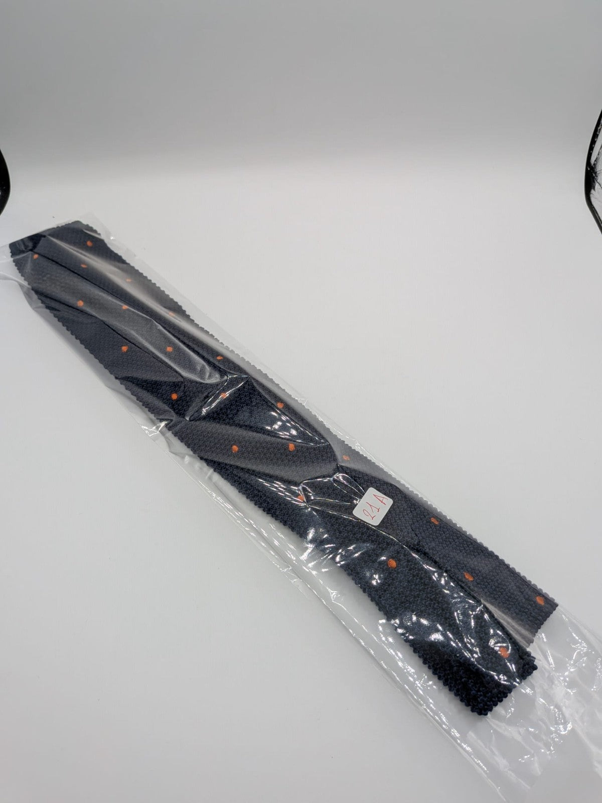 Cravatta a Maglia Uomo 100% Seta Blu Navy Pois Arancioni Knit Tie Made in Italy