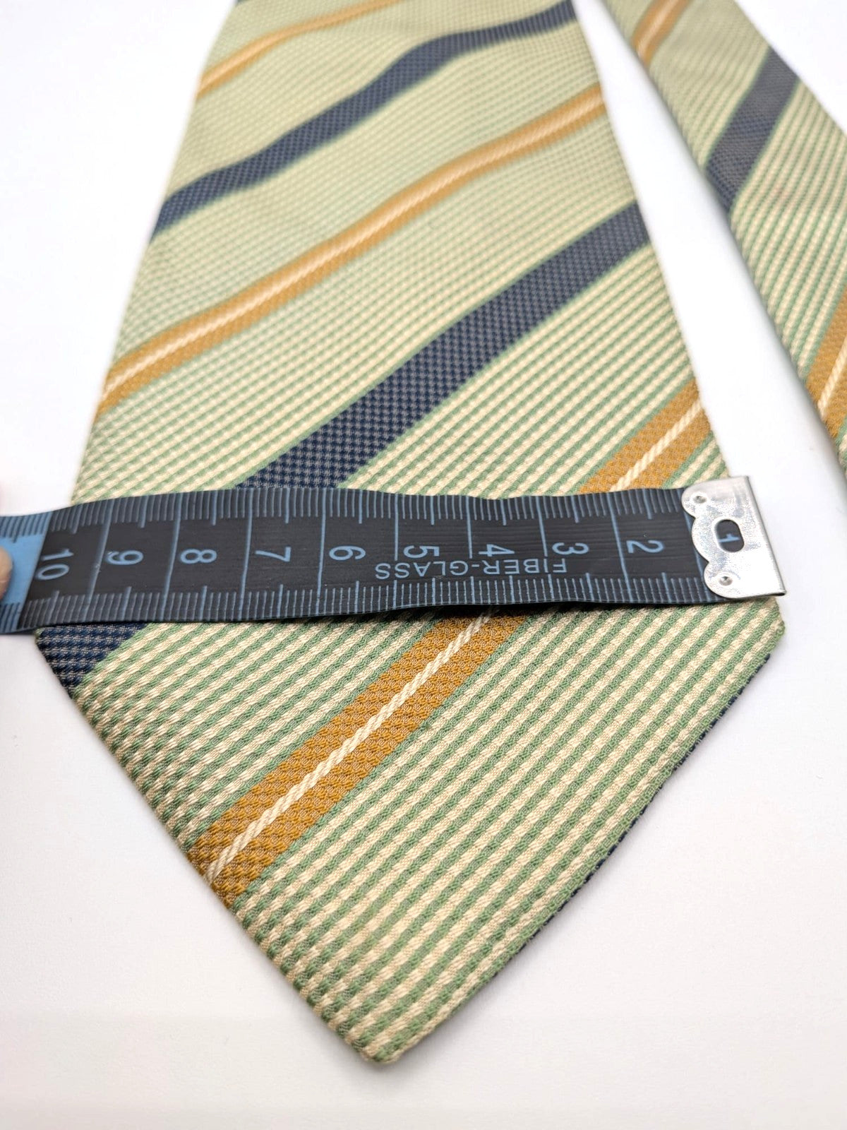 Andrea Silardi Cravatta Uomo 100% Seta Righe Verde Salvia Blu Oro Made in Italy