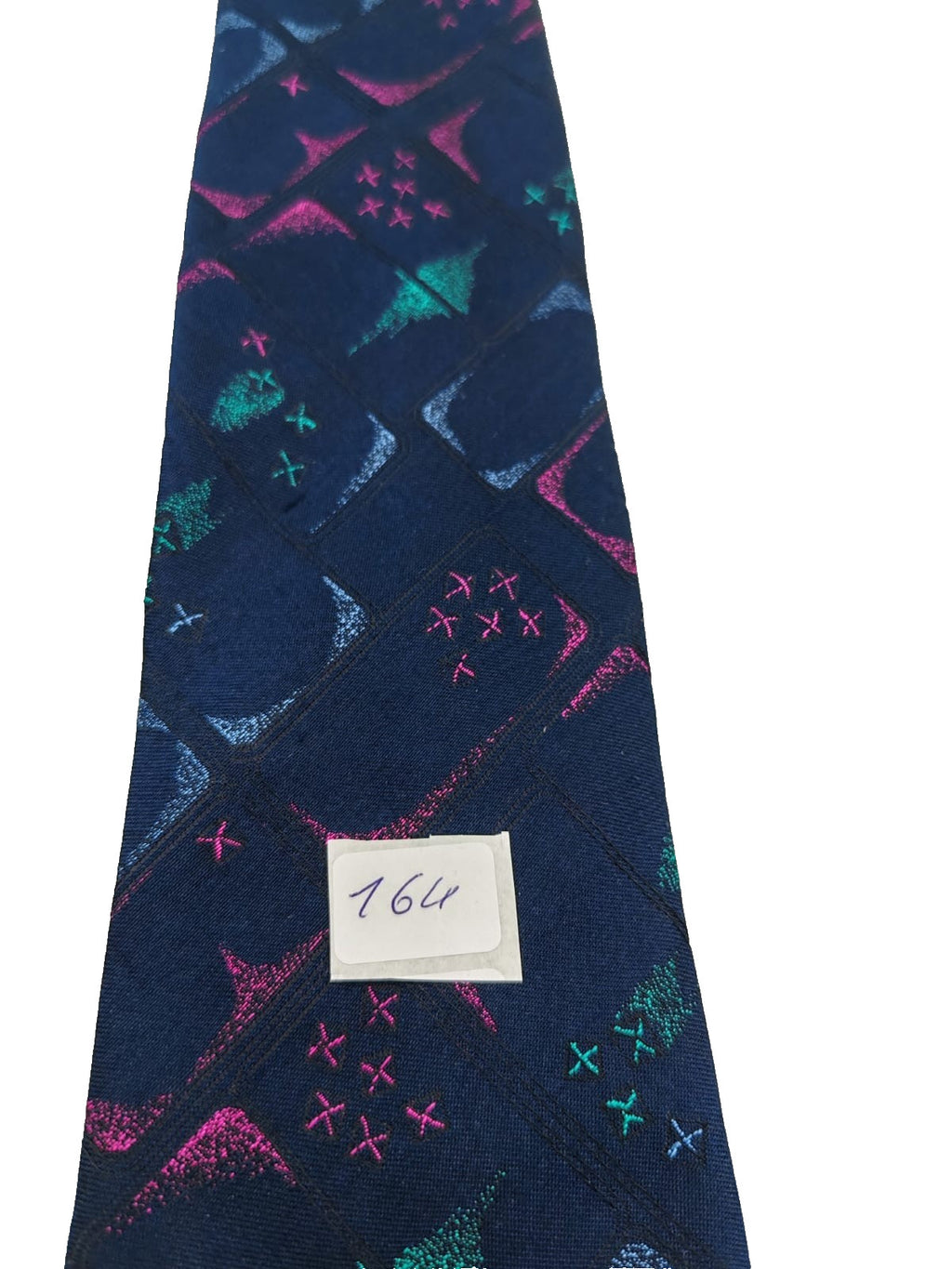Cravatta Ambiance Krefeld Vintage Seta Silk Blu Disegno Astratto Geometrico 9cm