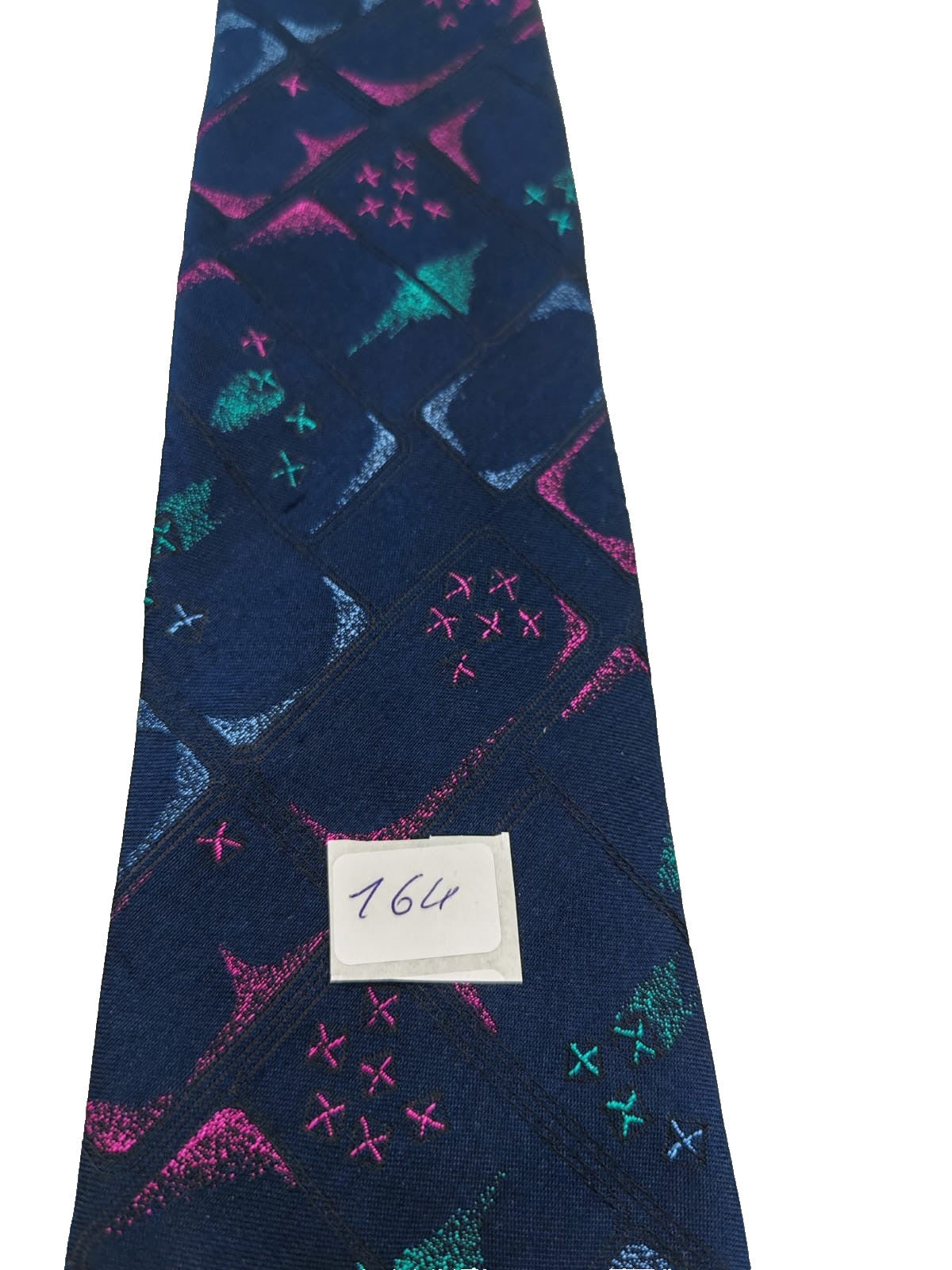 Cravatta Ambiance Krefeld Vintage Seta Silk Blu Disegno Astratto Geometrico 9cm