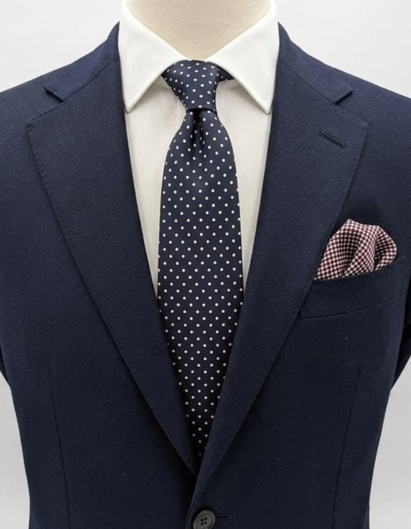 Cravatta Uomo 100% Seta Blu Navy Pois Bianchi Made in Italy Elegante Classica 8