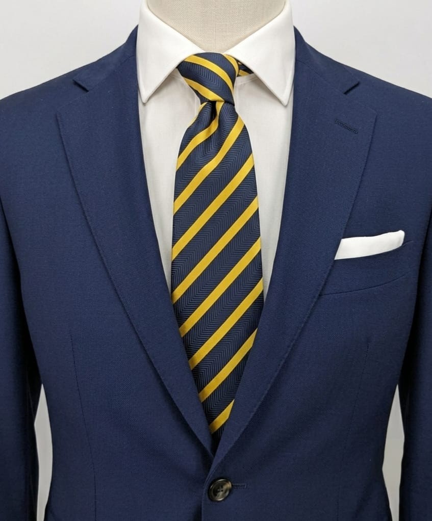 Cravatta Giorgio Mariani Cucita a Mano Blu Gialla Righe Made in Italy Elegante