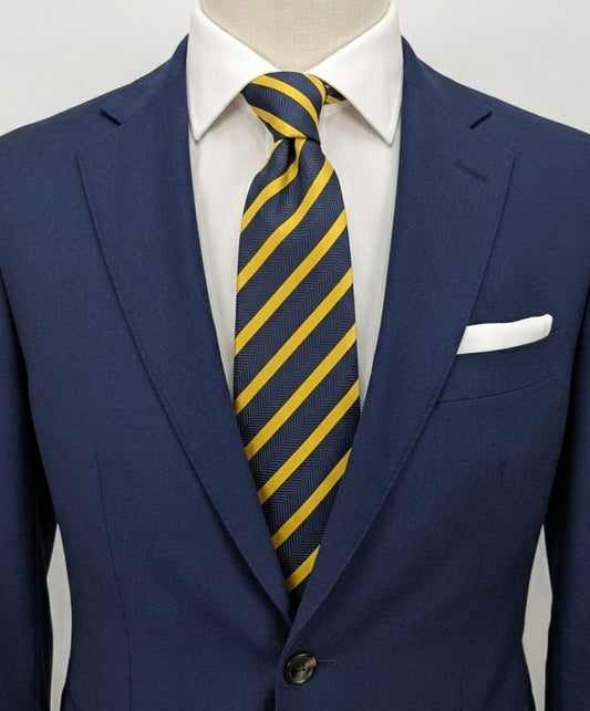 Cravatta Giorgio Mariani Cucita a Mano Blu Gialla Righe Made in Italy Elegante