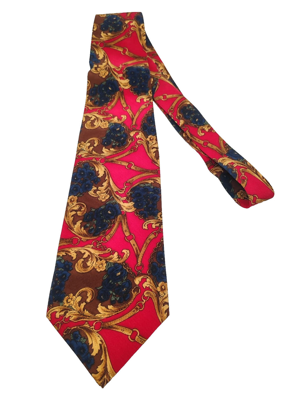 Cravatta GENT'S 100% Seta Vintage Made in Italy Rossa Oro Barocca Cerimonie