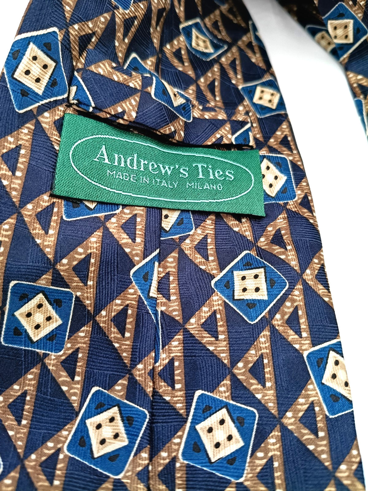 Cravatta Andrew's Ties Milano 100% Seta Geometrica Blu Made in Italy Vintage